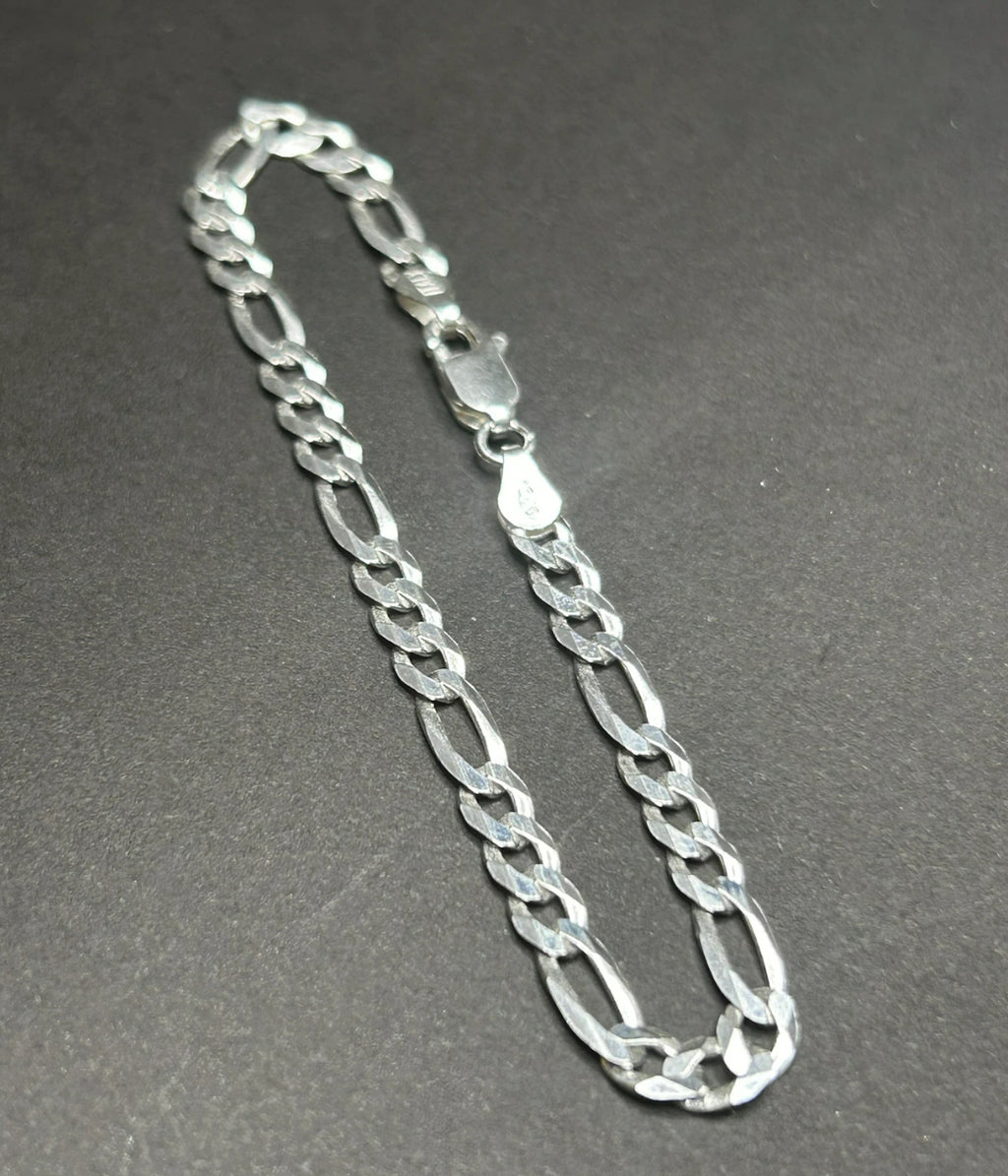925 Sterling Silver Figaro Bracelet 8in 4mm