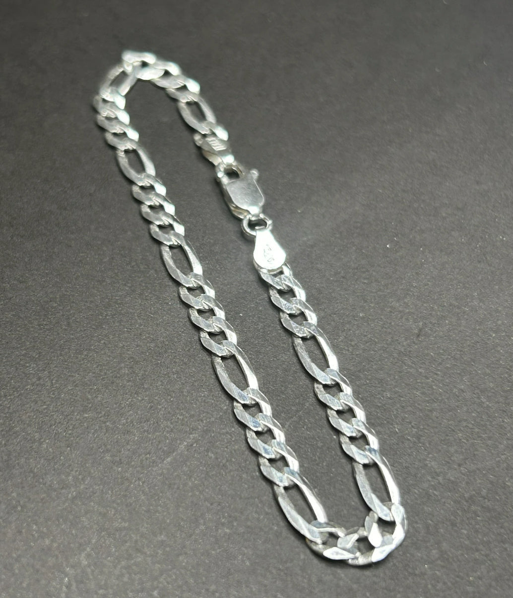 925 Sterling Silver Figaro Bracelet 8in 4mm