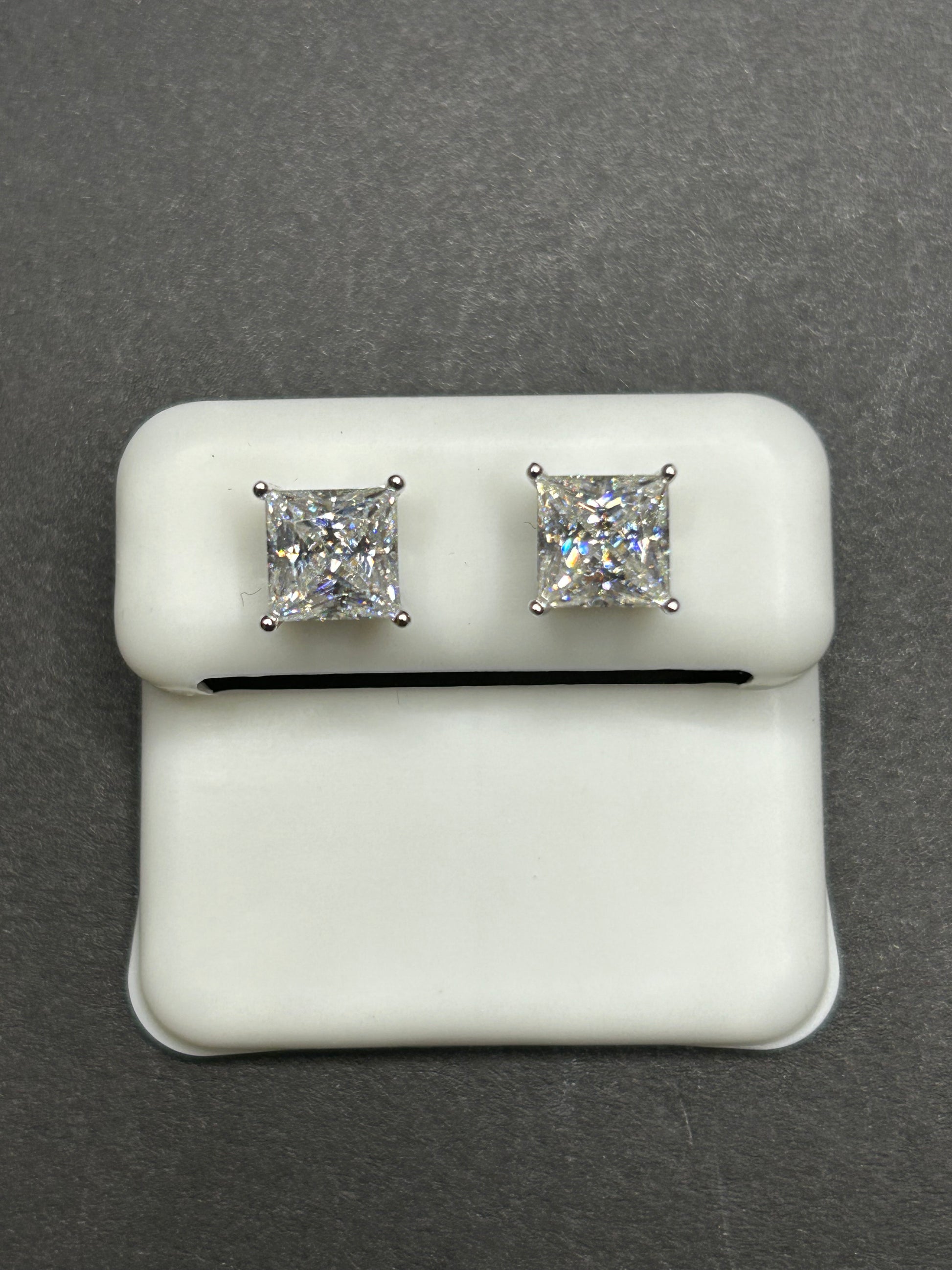 Moissanite and 925 Sterling Silver Rhodium Plated Square Studs 7mm