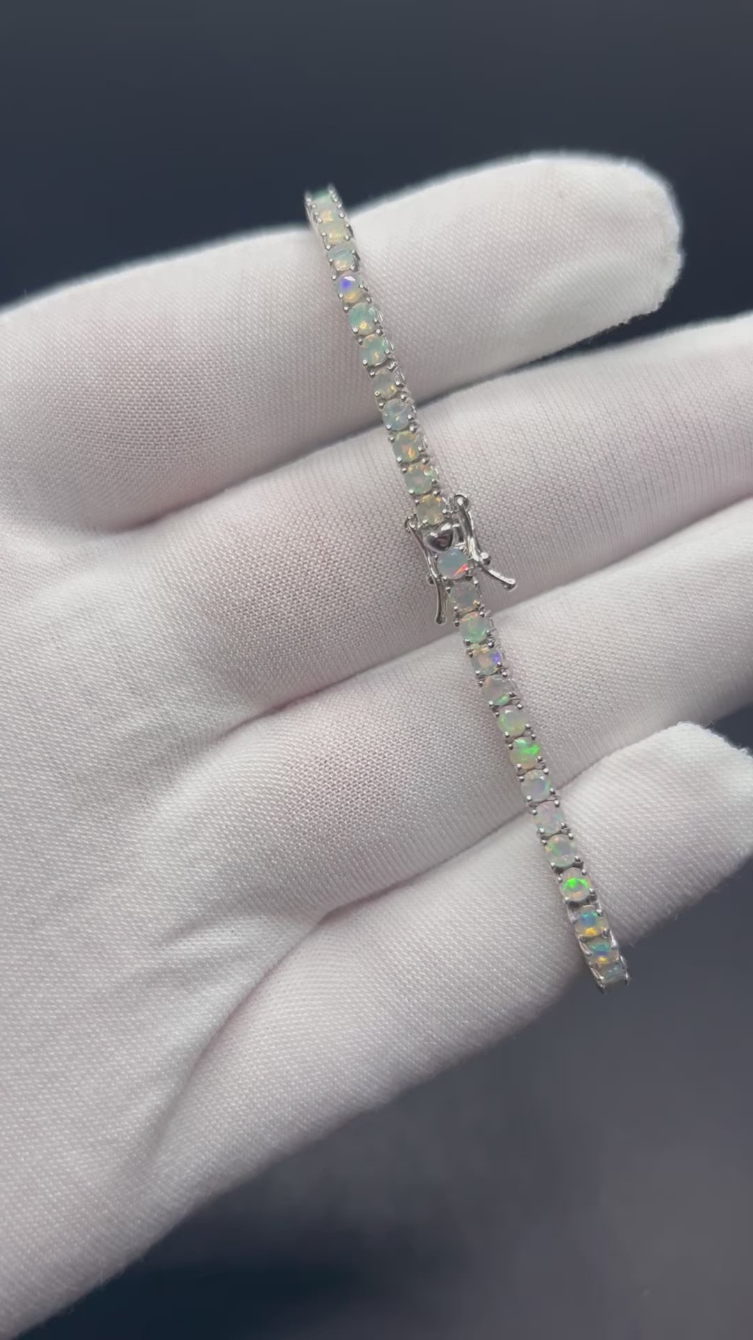 925 Sterling Silver and Natural Opal Tennis Bracelet