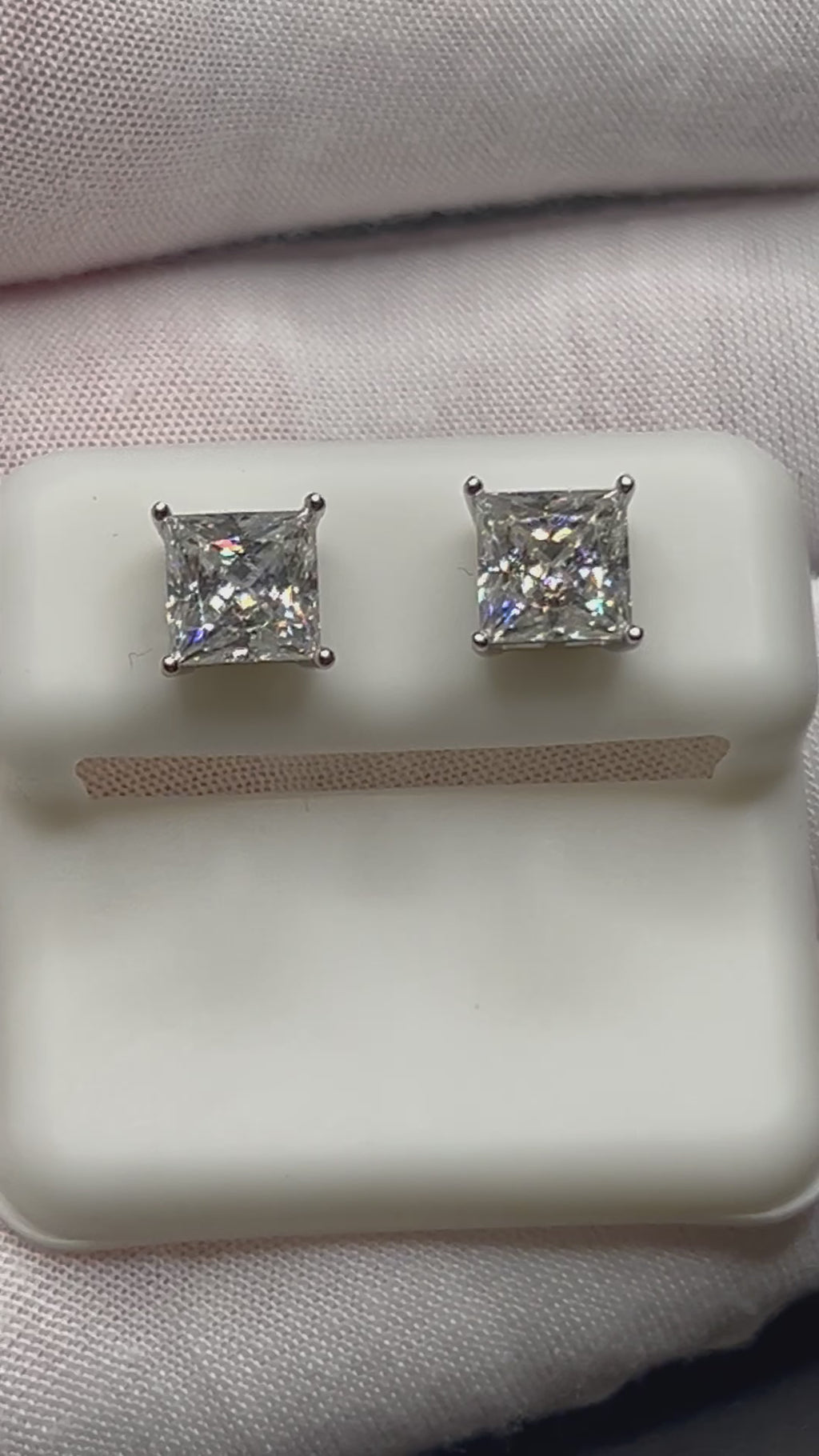 Moissanite and 925 Sterling Silver Rhodium Plated Square Studs 7mm