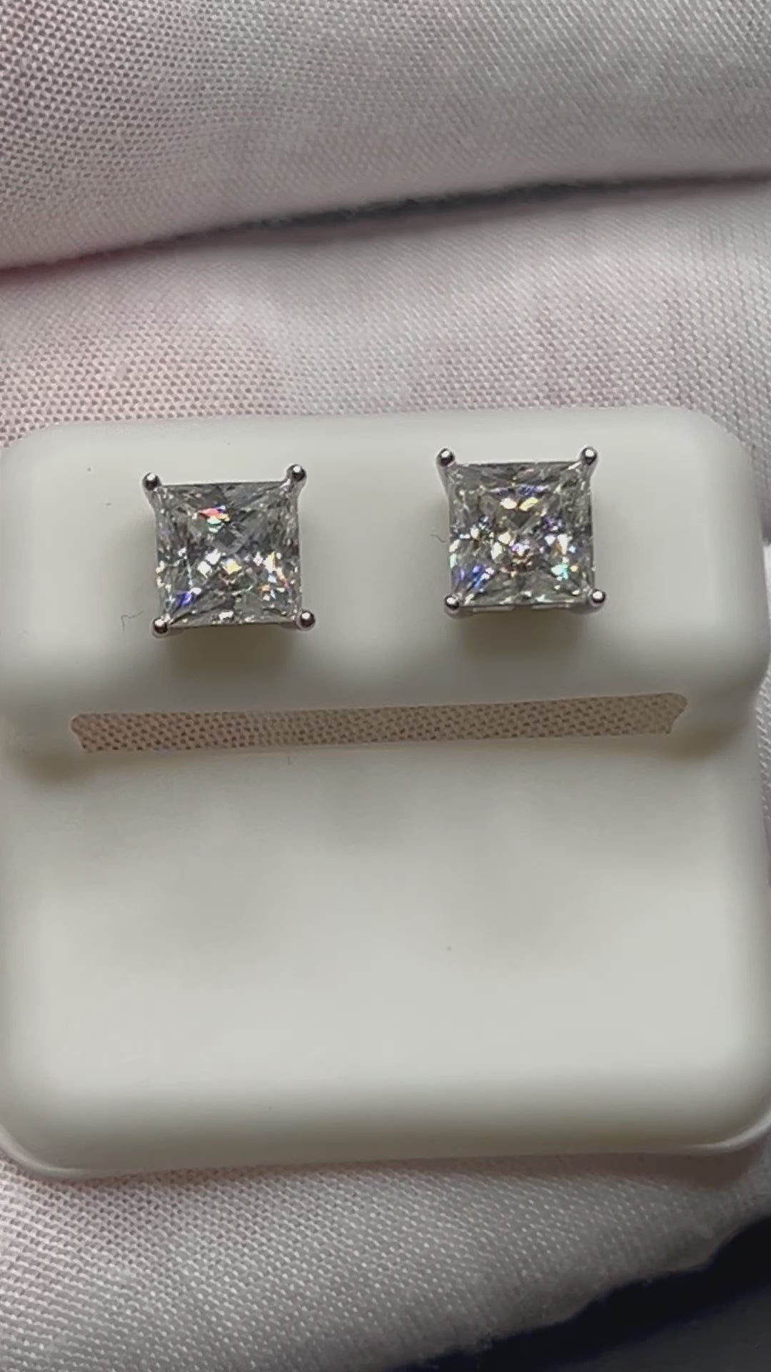 Moissanite and 925 Sterling Silver Rhodium Plated Square Studs 7mm